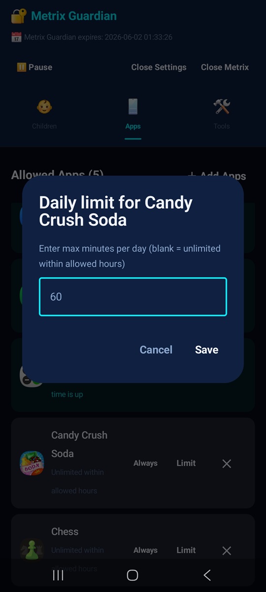 Allowed Apps & Limits