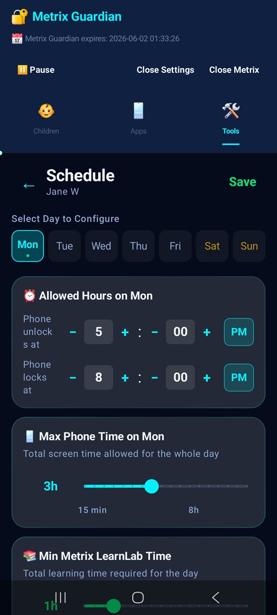 Screen Time Schedule